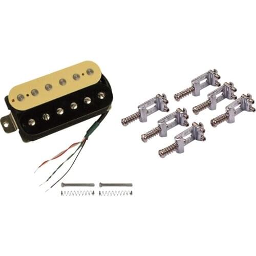 Electric Guitar Humbucker Pickups Bridge Alnico V Pickup Zebra + Black with Guitar Bridge Saddles Roller Tremolo