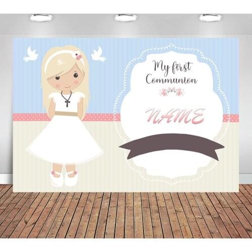 Photography Backdrops First Holy Communion Decoration Girl Blue Stripes Dots Flower Backgrounds Custom Photobooth