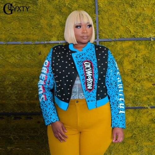 GBTXTY Plus Size 5XL Cropped PU Leather Jacket Women Punk Rivet Leopard Moto Jacket Streetwear Short Coat Bombers Femme ZL944
