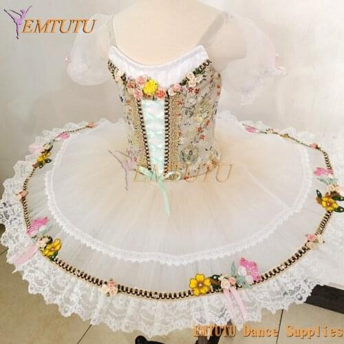 Custom Made Child Stage Performance Professional Ballet Pancake Tutu Costume Flower Peach Classical Platter Tutu Skirt YAGP
