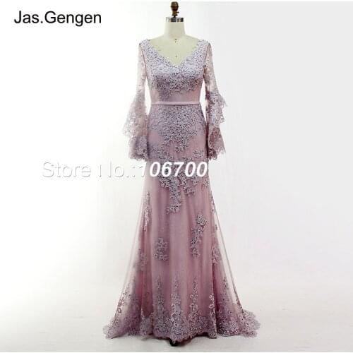 Real Photos Amazing Embroidery Lace Prom Dresses vestido de noiva V Neck Ruffle Sleeves Illusion Beaded Mermaid Evening Gowns