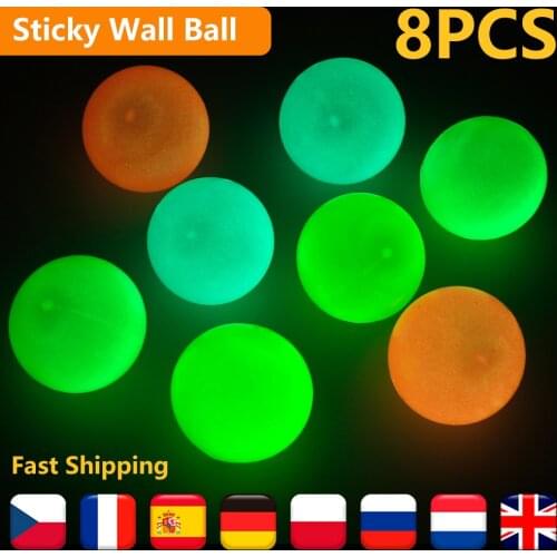 8 Pcs Sticky Wall Ball Glow in The Dark Ceiling Balls Luminous Balls Sticky Luminescent Stress Relief Balls Fun Toys for Kids