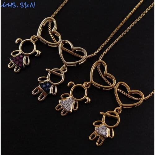 MHS.SUN Cute Mini Girls Boys Charming Pendants AAA Zircon Necklace For Women Couples Chain Necklace Valentines Day Gift