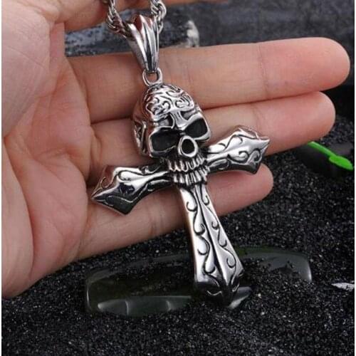 Fashion Skull Cross Punk Gothic Pendant Necklace for Men Biker Jewelry Gift