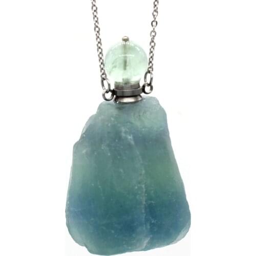 Trendy-beads Silver Plated Natural Fluorite Stone Pendant Perfume Bottle Necklace Link Chain Jewelry