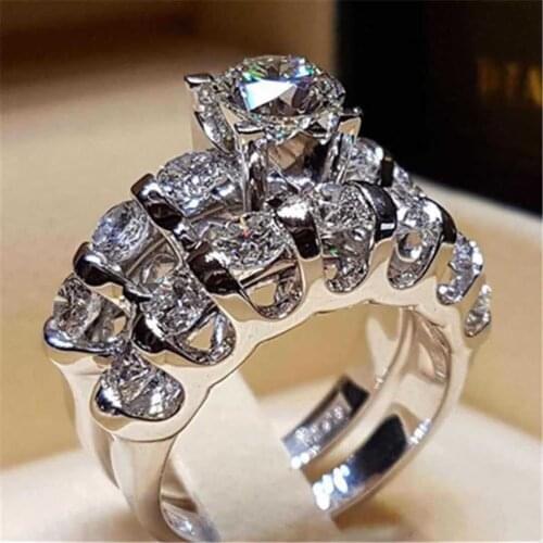 Luxury Vintage Cubic Zirconia Wedding Rings Set for Bridal Women White Stone Engagement Finger Ring Christmas Jewelry