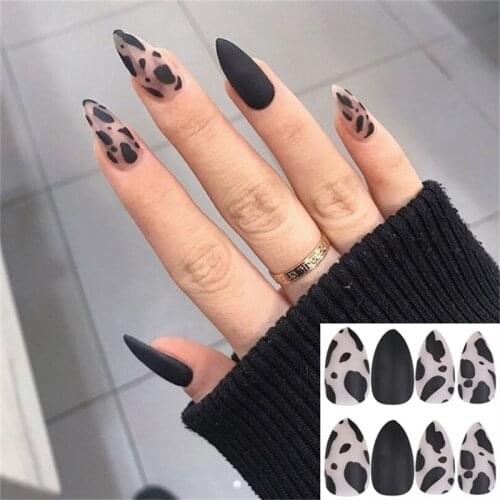 24Pcs Detachable False Nails French with Black Line Fake Nails Press on Nails with Glue Full Cover Nail Art Tips Manicure Tools