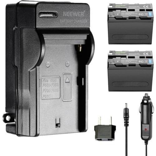 Neewer 2 Pieces 6600mAh Replacement Battery for Sony NP-F970 Li-ion Battery and AC Wall Charger, Car and EU Adapter and etc