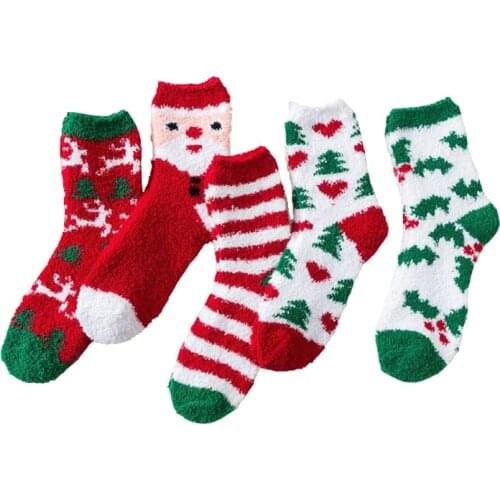 Autumn Winter Socks Elk Old Man Christmas Gift Warm Coral Velvet Adult Christmas Sock Ladies Thick Soft Cute Cotton Sweet Socks