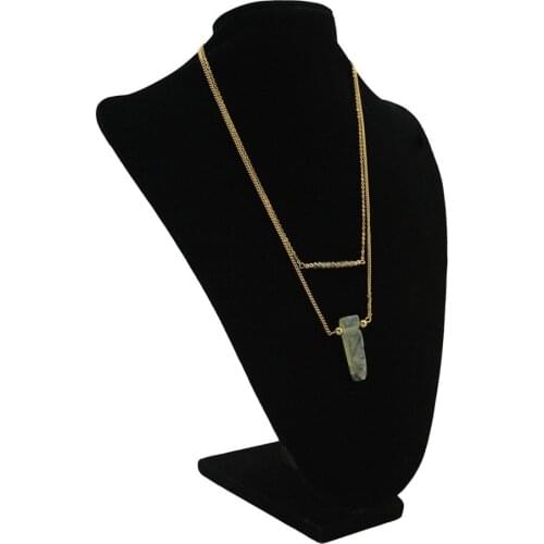 New Bohemian Double Layers Gold Link Chain Irregular Green Stone Pendant Necklaces for Women Lady Simple Jewelry collier femme