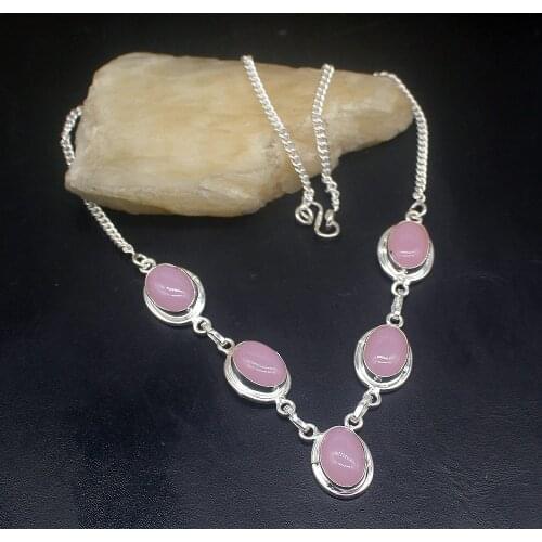 Gemstonefactory Jewelry Big Promotion 925 Silver Fashion Trendy Rose Quartz Ladies Women Chain Necklace 42cm 202101630