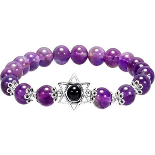 Silver Plated Lucky Star Connect Amethysts Stone Round Beads Elastic Bracelet Lapis Lazuli Jewelry