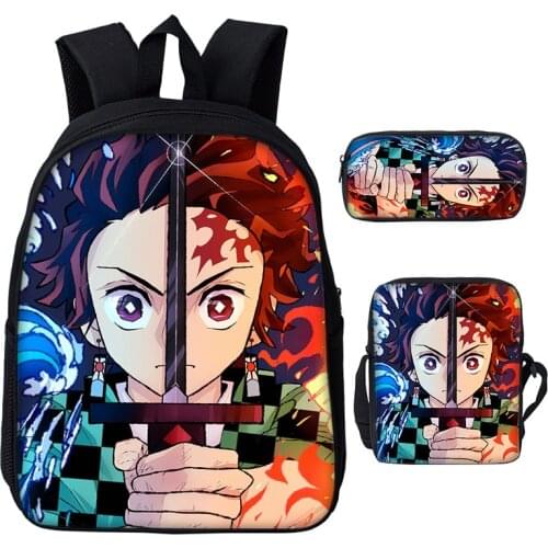 Anime Demon Slayer Backpack Boys Girls 3 Pcs Set School Bag Students Bookbag Shoulder Bags Pen Bag School Girl Schoolbag Mochila