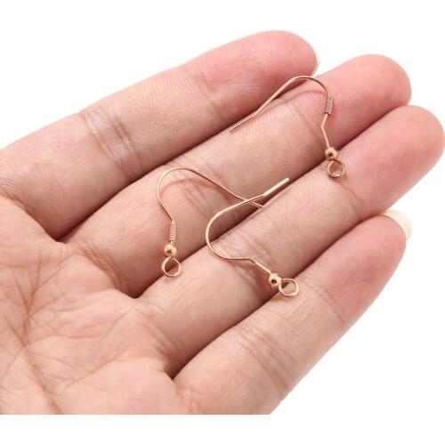 50 pcs/lot Rose gold 316L stainless Steel Earring Hooks Jewelry Making Findings Ear Hook Clasp With Bead Charms DIY Accessories