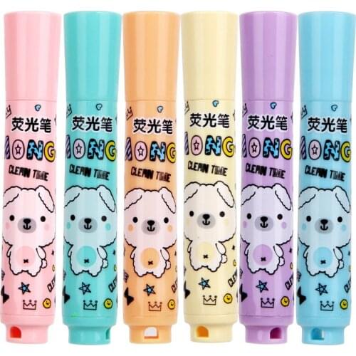 6pc Kawaii Mini Cartoon Highlighter Marker Pen Office School Supplies Student Paiting Drawing Stationery Kid Party Creative Gift