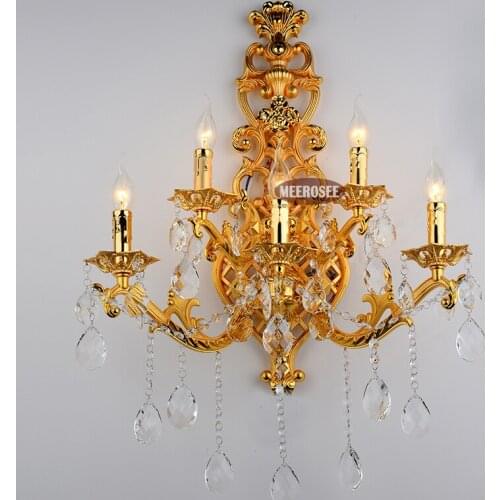 Modern Gold Crystal Wall Lamp Gold Wall Sconces Light Crystal Wall Bracket Bra Lighting 5 Lights For Bedroom Dining Room
