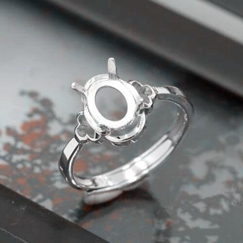 20pcs/lot Sterling Silver 925 White Gold Color 6x7mm Oval Cabochon Semi Mount Engagement Wedding Ring Fine Jewelry Setting