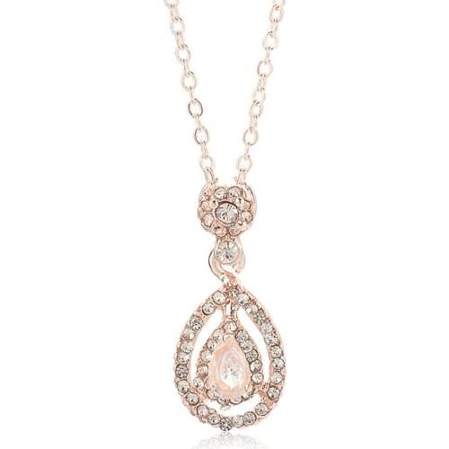 Rhinestone Necklace Cute Rose Gold Color Water Drop Shaped Women Fashion Luxury Charm Crystal Pendant Necklaces Gifts Hot Sale
