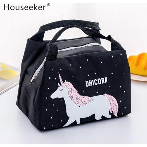 New Waterproof Oxford Food Storage Bag Kitchen Organizer Cute Fox Dinosaur Pattern Insulation Food Lunch Bag