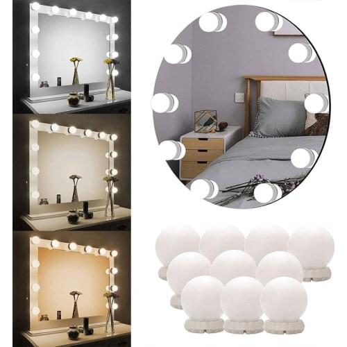 LED Mirror Makeup Light Hollywood Vanity Dressing Table USB Cable Punch-Free Bathrooom Lights Restroom Miroir Surface Wall Lamp