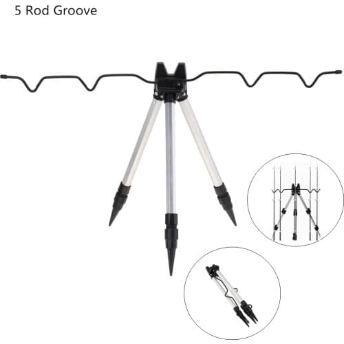 Practical Aluminum Alloy Telescopic 5 Groove Fishing Rod Holder Collapsible Tripod Stand Sea Fishing Pole Bracket