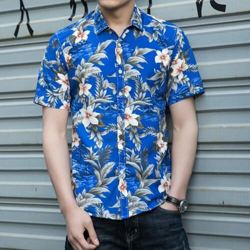 Flower Printed Short Sleeve Hawaii Shirts Men 2019 New Summer Mens Tops Clothing Plus Size Casual Slim Fit Social Blouse Man
