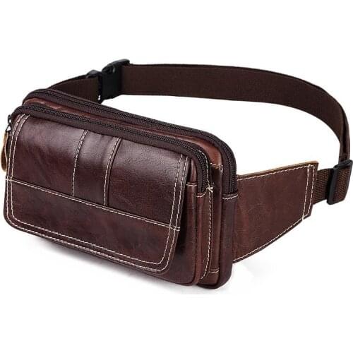 Mens Vintage Genuine Leather Waist Packs Male Multi-function Crossbody Zipper Chest Packs Men Large Capacity Quality Travel Bag