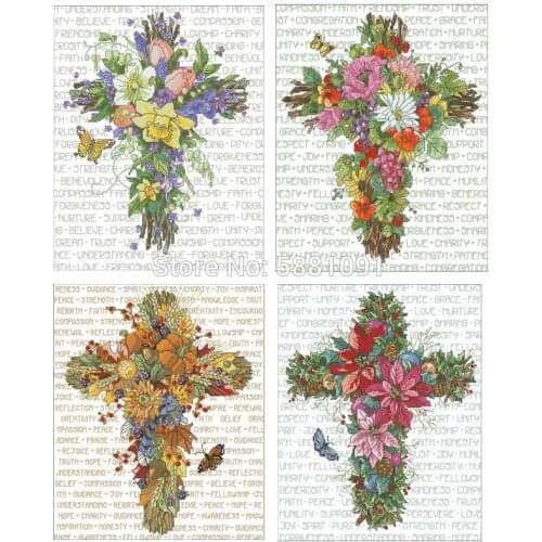 Four seasons flower cross Counted Cross Stitch 11CT 14CT 18CT DIY Cross Stitch Kits Embroidery Needlework Sets home decor