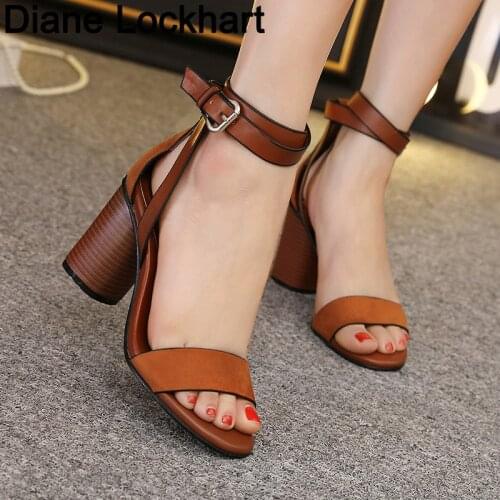 Chunky Heel Women Ankle Strap Gladiator Sandals Womens retro style Summer Shoes Fashion Female Flock Sandalias De Mujer
