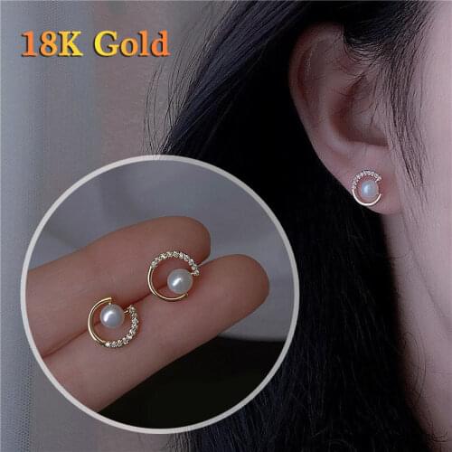 Women S925 Silver Needle Stud Earrings Female 18K Gold Retro Round Kristal Ear Accessories Decoration 1pair Lady Ear Ring