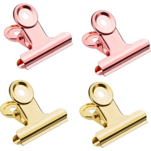 1000Pcs 4 Size Gold Round Metal Grip Clips Rose Gold Bulldog Clip Stainless Steel Ticket Paper Clip For Tags Bags Office LX4210