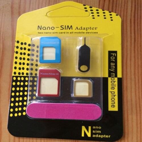 200pcs 5in1 Metal Nano Sim Card Adapter + Micro Sim cards adapter + Standard Sim Card adapter For Iphone 6 7 8 4s 5s samsung