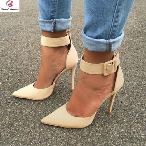 2021 Sexy Pointed Toe 14cm Thin High Heels Women Fashion Buckle Strap Pumps Wedding Casual Shoes Green Sandals Summer Plus Size
