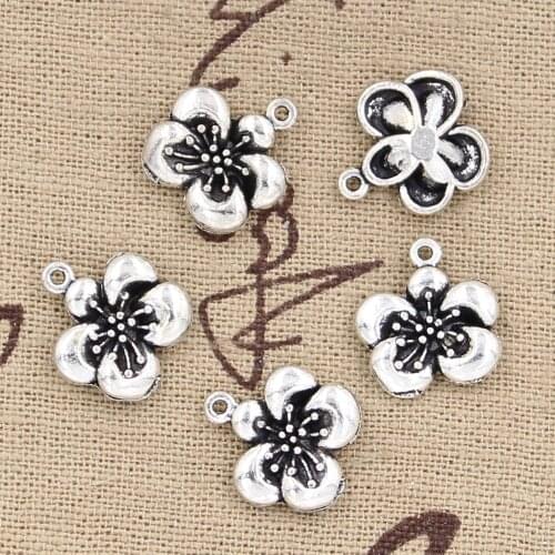 30pcs Charms Flower 15x14mm Antique Bronze Silver Color Pendants DIY Necklace Crafts Making Findings Handmade Tibetan Jewelry