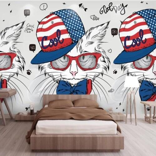 Milofi custom 3D wallpaper mural hand-painted large Nordic fresh cat childrens room TV background wall decoration wallpaper