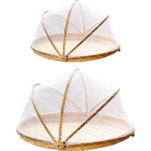 Bamboo Antimosquito Storage Baskets Foldable HandWoven Food Serving Tent Dustpan Fruit Dustproof Cover Picnic Mesh attractive