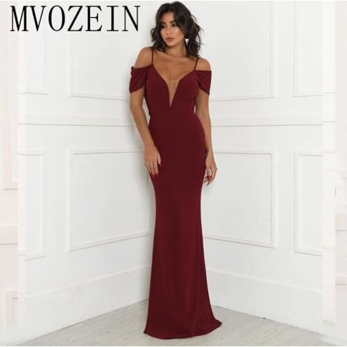 Burgundy Evening Dress Long Spaghetti Strap Mermaid Evening Dress Floor Length Formal Party Gowns vestido de festa