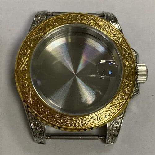 For ETA2836 Movement 40MM Stainless Steel Watch Case Engraved Case for Miyota 8215 821A Automatic Mechanical Movement