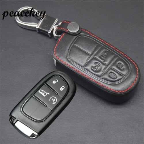 Peacekey 4 Buttons leather car key cover case For jeep Renegade 2014 2015 Grand Cherokee Chrysler 300C key holder