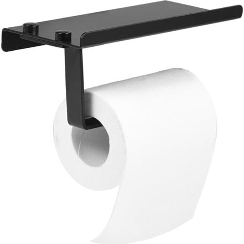 Space Aluminum Toilet Bathroom Paper Holder Phone Shelf Wall Mounted Accessories Black Color