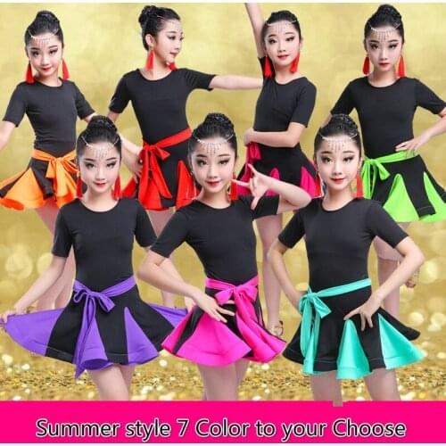 Children Professional Latin Dance Dress for Girls Ballroom Salsa Dance wear Outfits Gymnastics Practice Dancing Dress Stage