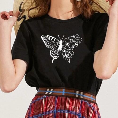 Monaich Butterfly Print Women Tshirts Short Sleeve Oversized T Shirt Aesthetic O Neck Casual Top TShirt for Women Graphic Tee