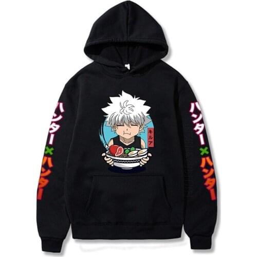 Harajuku Hunter X Hunter Killua Zoldyck Eats Ramen Noodles Pullover Long Sleeve Anime Men Hoodie Fashion Autumn Clothes
