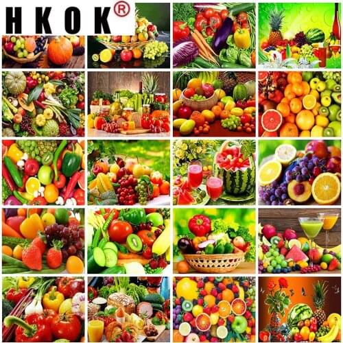 HKOK 5D Diamond Painting Fruit Cross Stitch Rhinestone Pictures Full Square Diamond Embroidery Kitchen Home Decoration