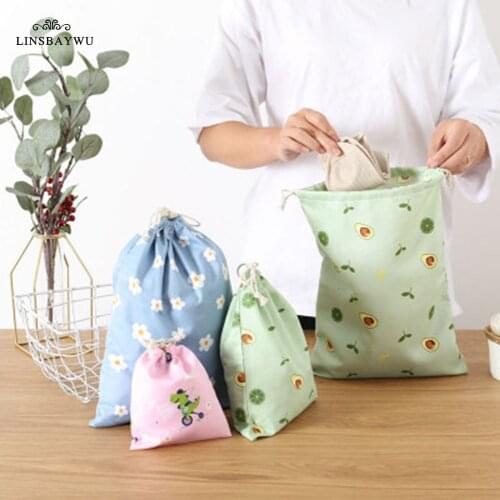 1pc Cute Cartoon Travel Storage Bag Cotton Drawstring Bag Eco Reusable Cloth Underwear Case Travel Home Storage Bag Dustproof
