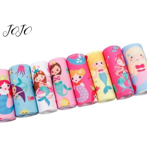 JOJO BOWS 75mm 100y Wholesale Fast Free Shipping Grosgrain Ribbon Cartoon Mermaid Printed Tape For Handmade Supplies Party Decor