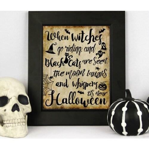 When Witches Go Riding Sign Print Halloween Decor , Scary Halloween Sign Vintage Poster Canvas Painting Picture Wall Decoration