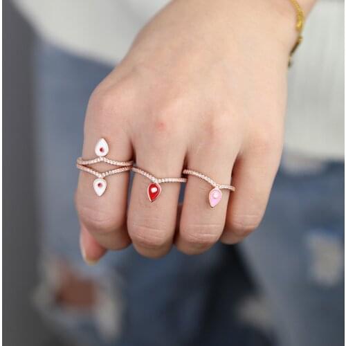 Evil eye ring rose gold color fashion cute lovely girl women finger jewelry cz band enamel colorful eye rings