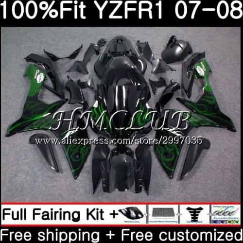 Green flames Injection Body For YAMAHA YZF R 1 YZF 1000 YZF R1 2007 2008 11HC11 YZF1000 YZF-1000 YZF-R1 YZFR1 07 08 Fairing kit