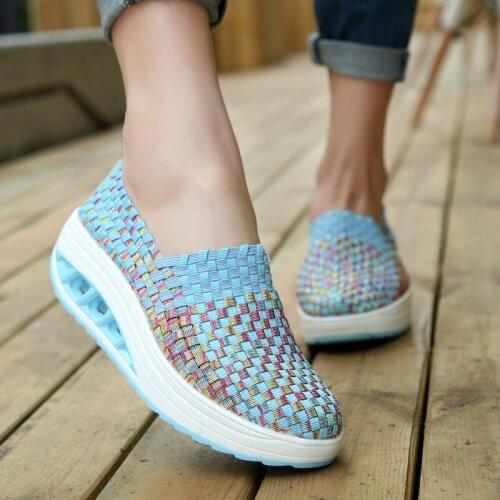 Summer sneakers women shoes wedges increased thick platform shoes woman woven breathable casual sneakers